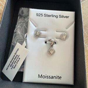 Sterling Silver 925 Clover Moissanite Jewelry Set with necklace